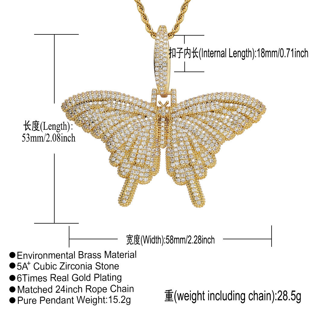 Hip Hop Butterfly Copper Pendant Necklace for Men and Women