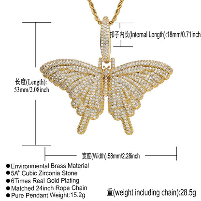 Hip Hop Butterfly Copper Pendant Necklace for Men and Women
