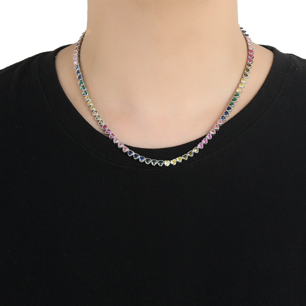 Heart Tennis Chain Cubic Zirconia Necklace for Men