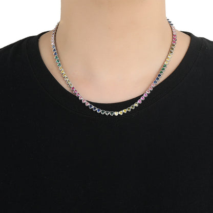 Heart Tennis Chain Cubic Zirconia Necklace for Men