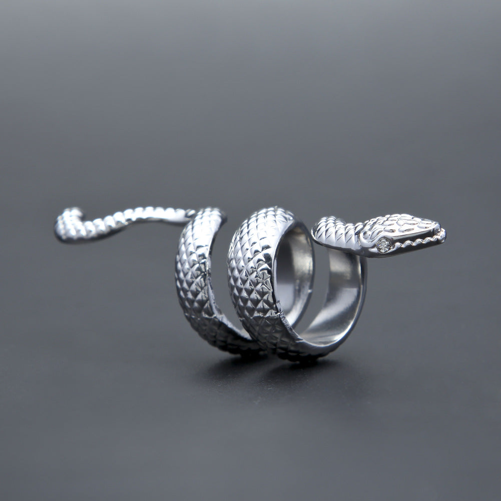 Unisex Snake Statement Ring – Gold Plated or Silver Plated Hip Hop Style Wrap Ring, Size 8 product image