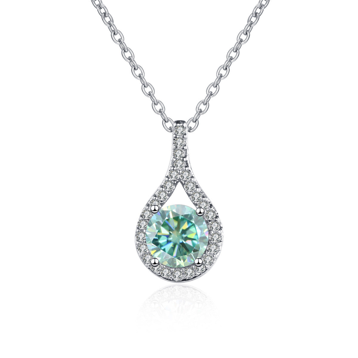 1ct S925 Silver Moissanite Teardrop Pendant Necklace, Box Chain, Color Options product image