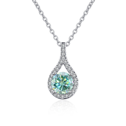 1ct S925 Silver Moissanite Teardrop Pendant Necklace, Box Chain, Color Options
