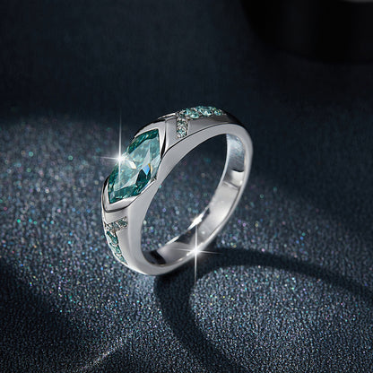 Marquise Blue-Green Moissanite Ring in Sterling Silver, Unisex Engagement Ring