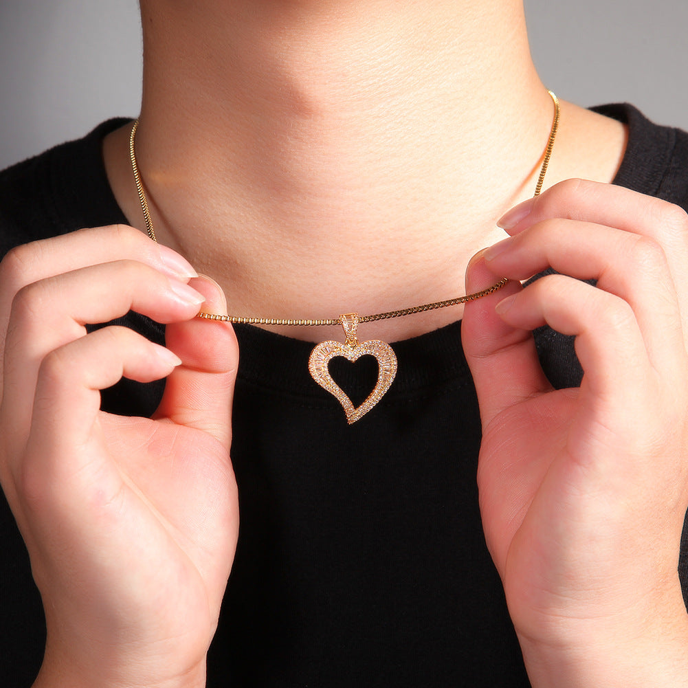 Unisex Heart Pendant Necklace with Cubic Zirconia Box Chain - Gold, Silver & Rose Gold Tone product image