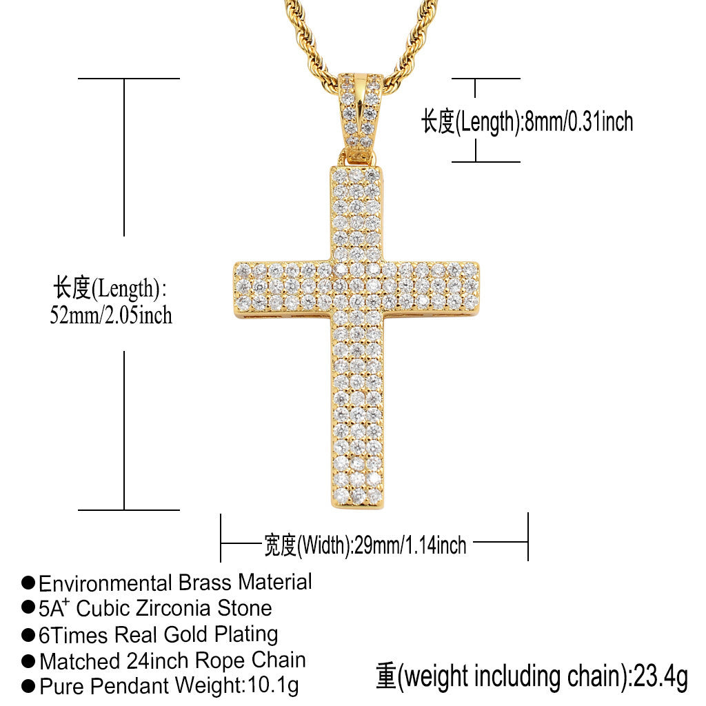 Hip Hop Cross Cubic Zirconia Pendant Necklace for Men and Women