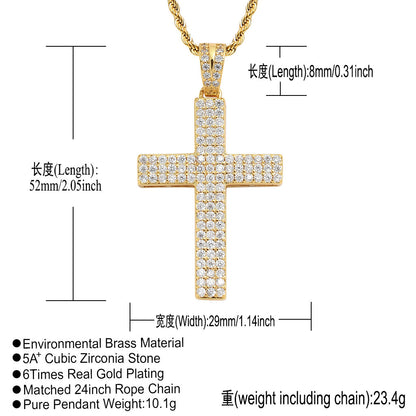 Hip Hop Cross Cubic Zirconia Pendant Necklace for Men and Women