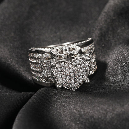 Iced Out Heart Ring for Women & Men – Gold or Silver Color Copper Ring with Micro Pave Cubic Zirconia, Hip Hop Unisex Statement Jewelry
