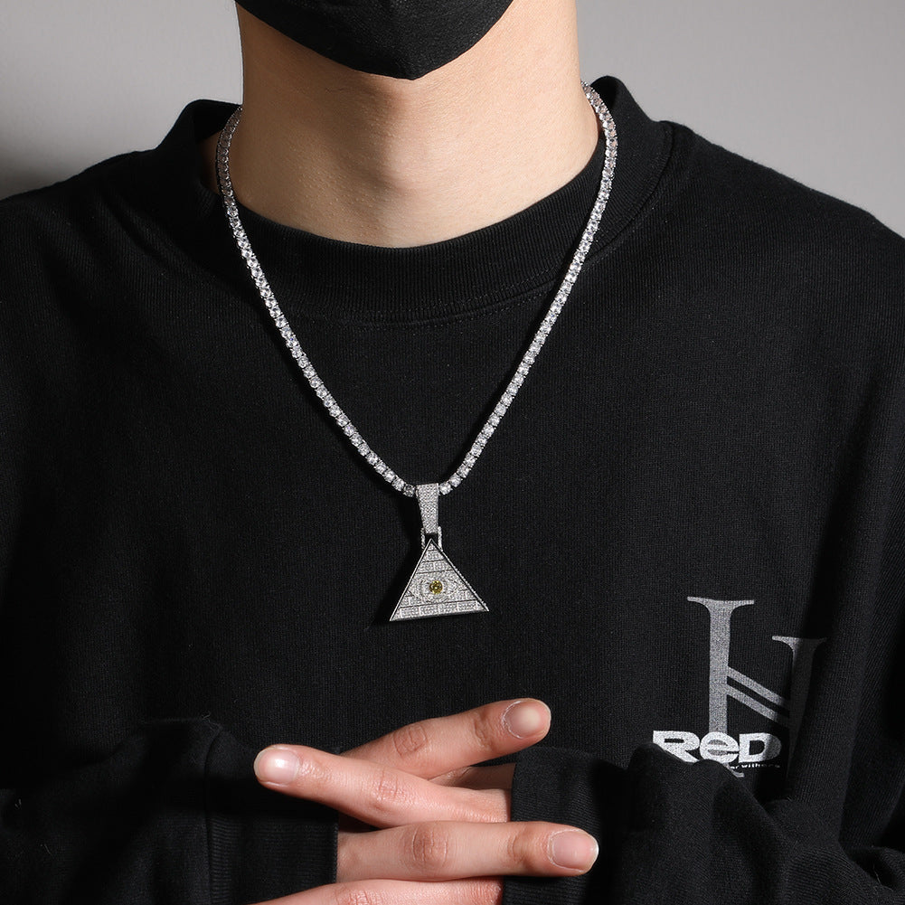Iced Triangle Eye Pendant Necklace for Women - Cubic Zirconia Statement Chain in Gold or Silver product image