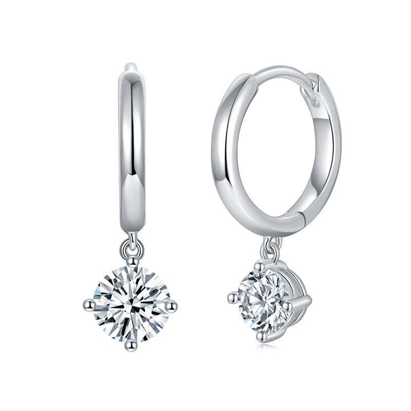 5.0mm Round Moissanite Drop Hoop Earrings, 4-Prong Gold Tone Huggie Earrings product image