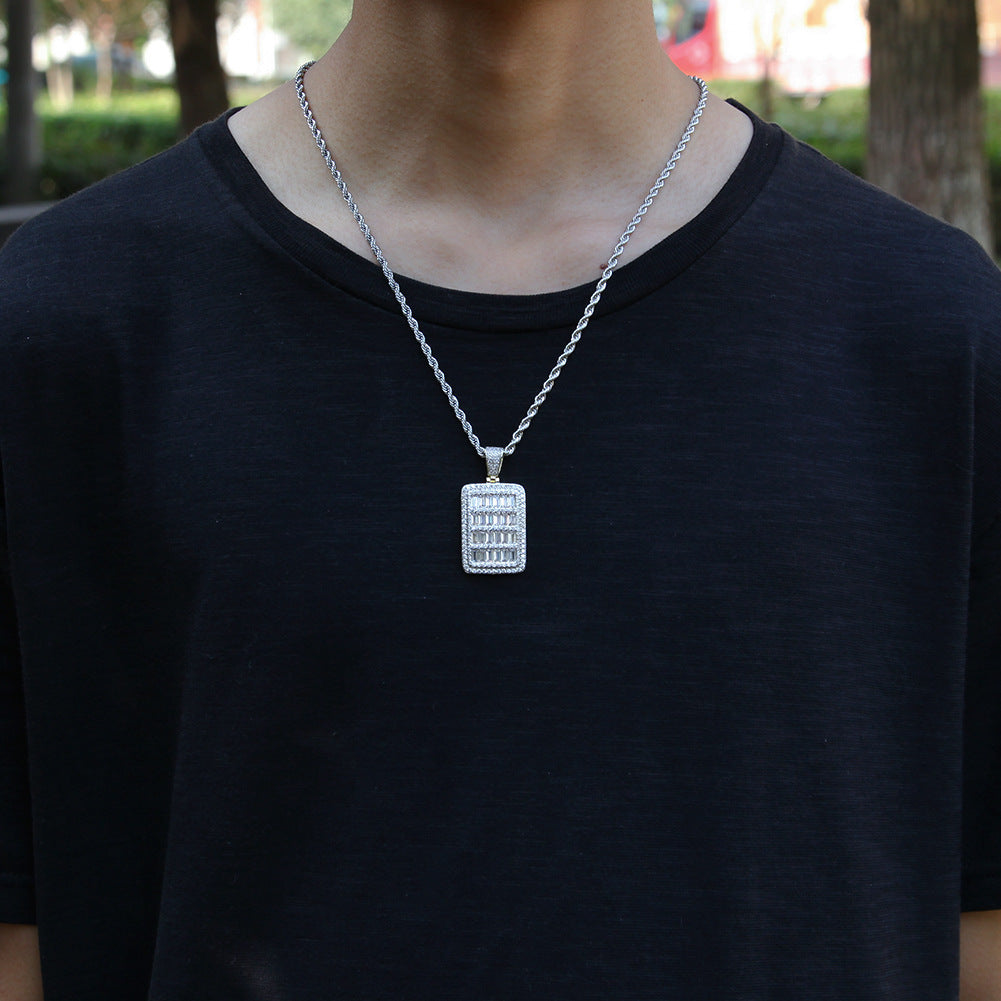 Iced Out Rectangular Pendant Necklace with Cubic Zirconia Hip Hop Chain for Women and Men product image