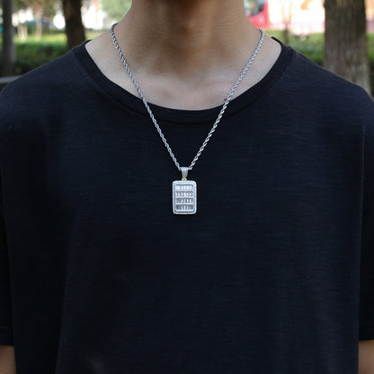 Iced Out Rectangular Pendant Necklace with Cubic Zirconia Hip Hop Chain for Women and Men