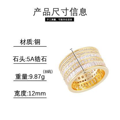 Iced Out 5-Row Zircon Band Ring for Men and Women, Geometric Hip Hop Statement Ring