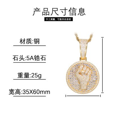 Men's Hip Hop Round Zircon Pendant Necklace with Rope Chain, Geometric Disc Charm