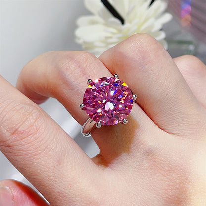 Round Cut Moissanite Ring for Women, 6-Prong Solitaire Engagement Style Ring, 5 Carat & 10 Carat Color Options