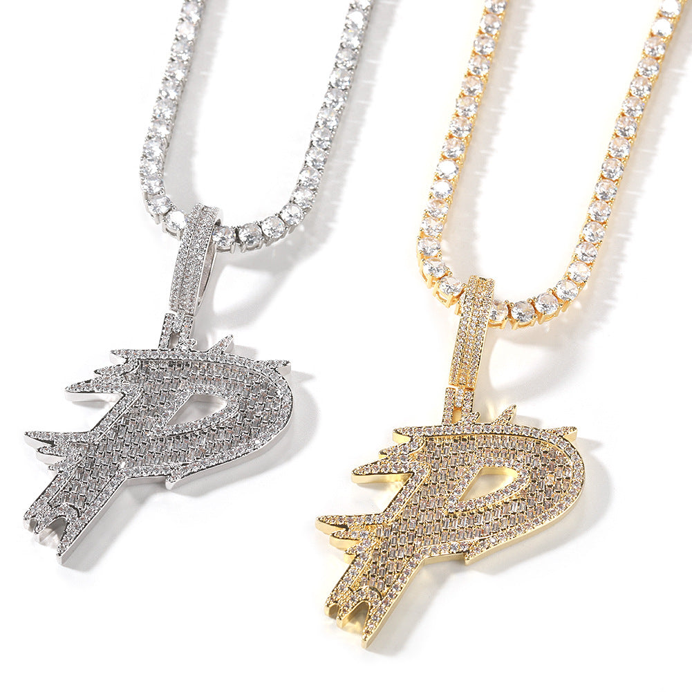 Iced Out Letter R Pendant Necklace for Women – Gold Plated or Silver Plated Cubic Zirconia Initial Chain, 24 Inch Hip Hop Statement Jewelry