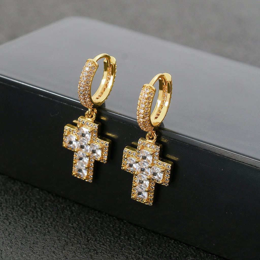 Cross Square Cubic Zirconia Earrings for Men
