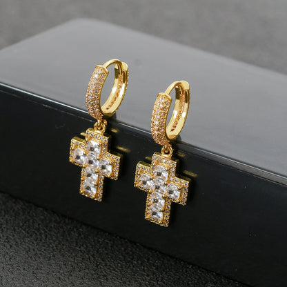 Cross Square Cubic Zirconia Earrings for Men