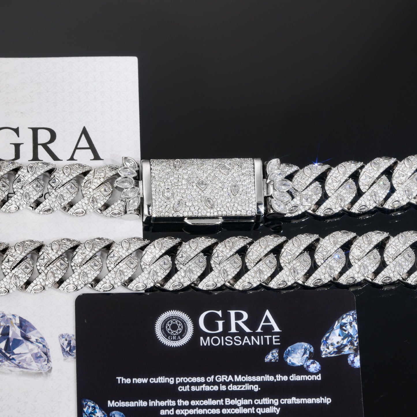 18mm 925 Silver Moissanite Cuban Link Chain Bracelet & Necklace