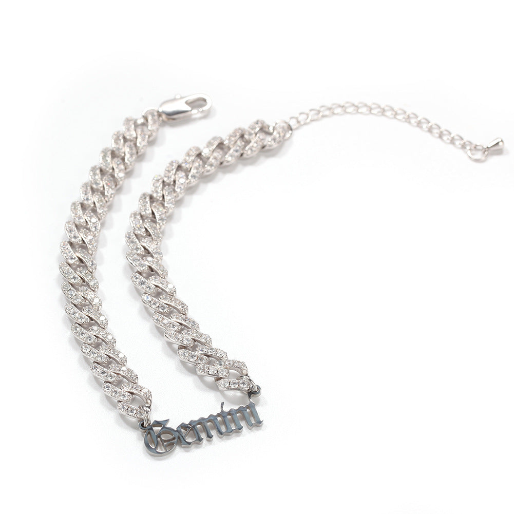 Zodiac Sign Cuban Chain Anklet for Women - Crystal Gold or Silver Adjustable Astrology Charm Anklet