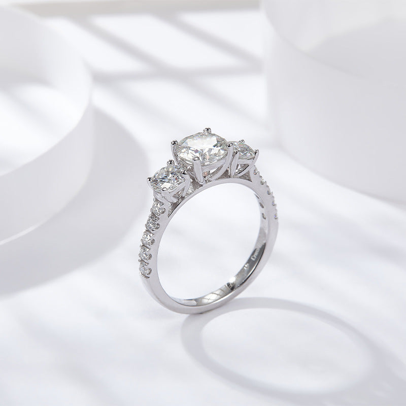 Three-Stone Moissanite Ring, 18K Gold-Finish Women’s Engagement Ring product image