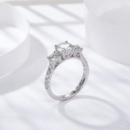 Three-Stone Moissanite Ring, 18K Gold-Finish Women’s Engagement Ring