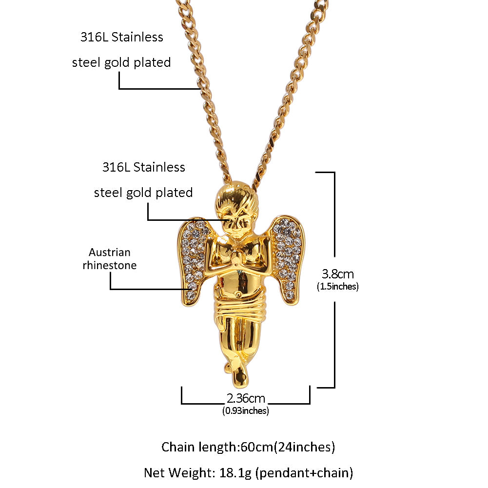 Iced Angel Pendant Necklace with 60cm Stainless Steel Cuban Chain for Women & Men product image