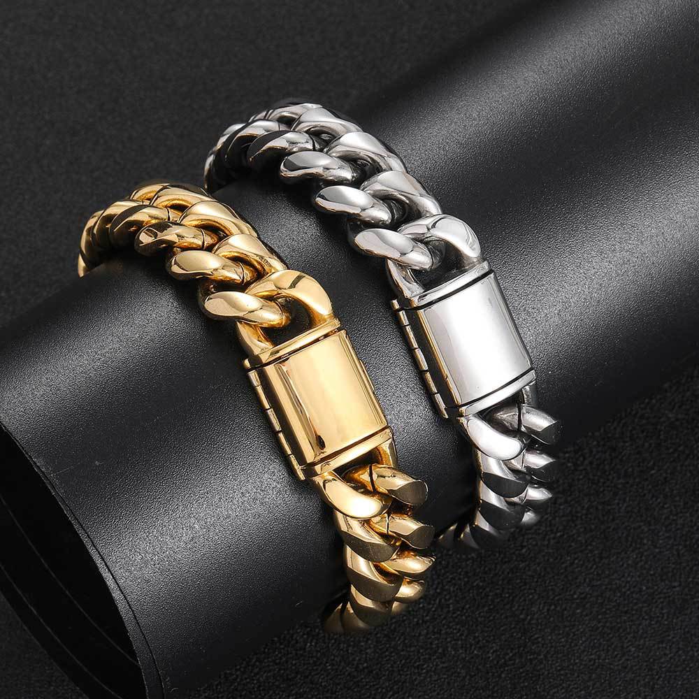 8-14 mm Polished Cuban Hip Hop Bracelet with Stainless steel Base - CHA016 product image