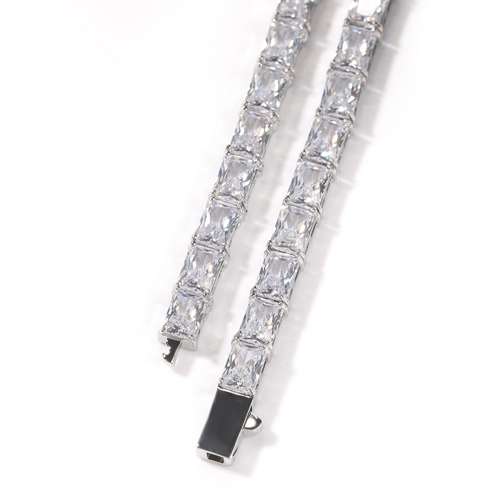 Unisex Cubic Zirconia Tennis Bracelet in Gold or Silver Tone - Geometric Rectangle Statement Chain Bracelet product image