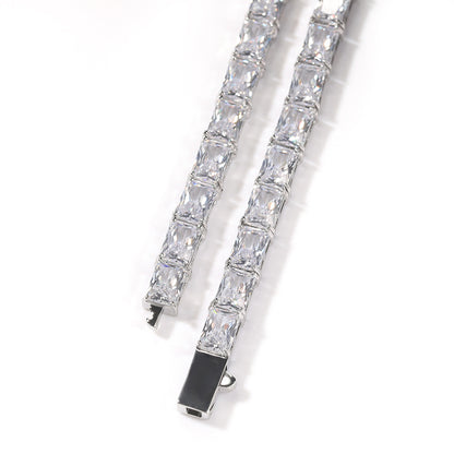 Unisex Cubic Zirconia Tennis Bracelet in Gold or Silver Tone - Geometric Rectangle Statement Chain Bracelet