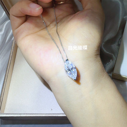 Marquise Cut Moissanite Pendant Necklace for Women, 5 Carat Leaf Shape Solitaire Necklace with Certificate Card