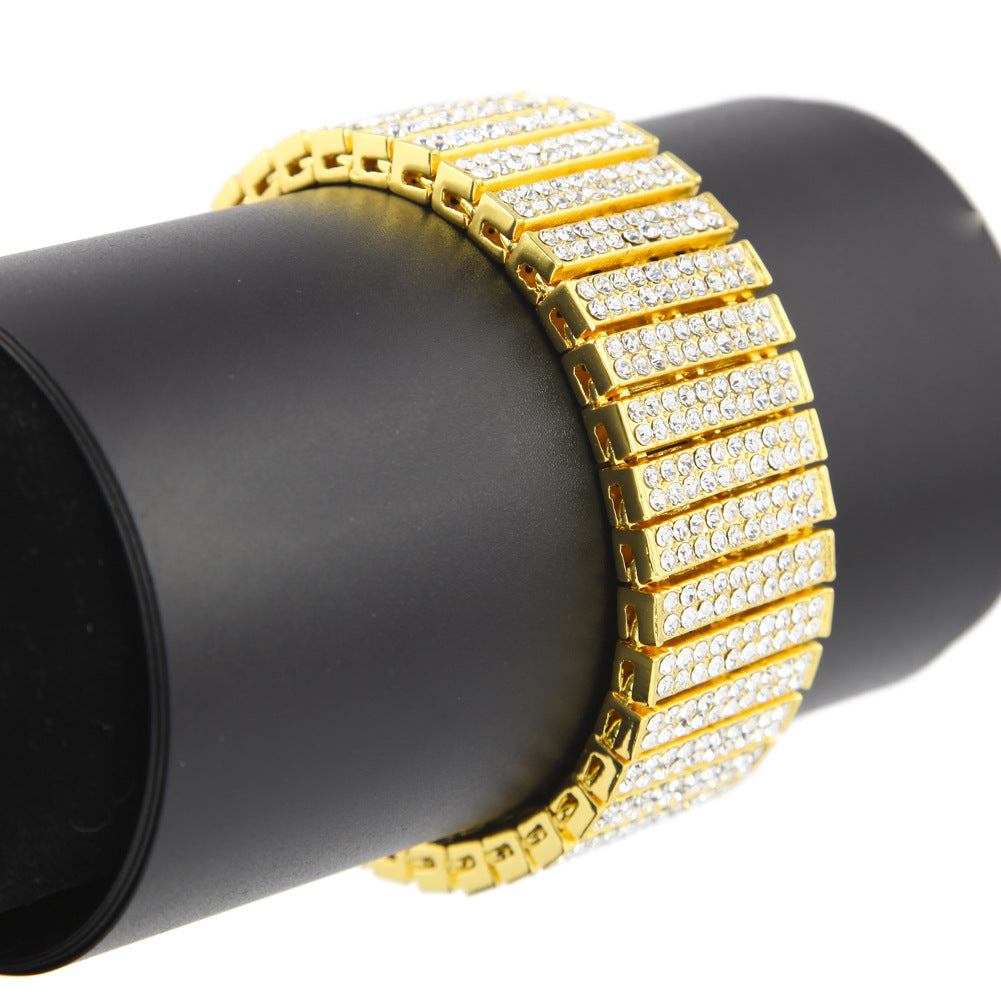 Unisex Gold Tone Iced Out Bracelet - Statement Rhinestone Line Cuff Bangle product image