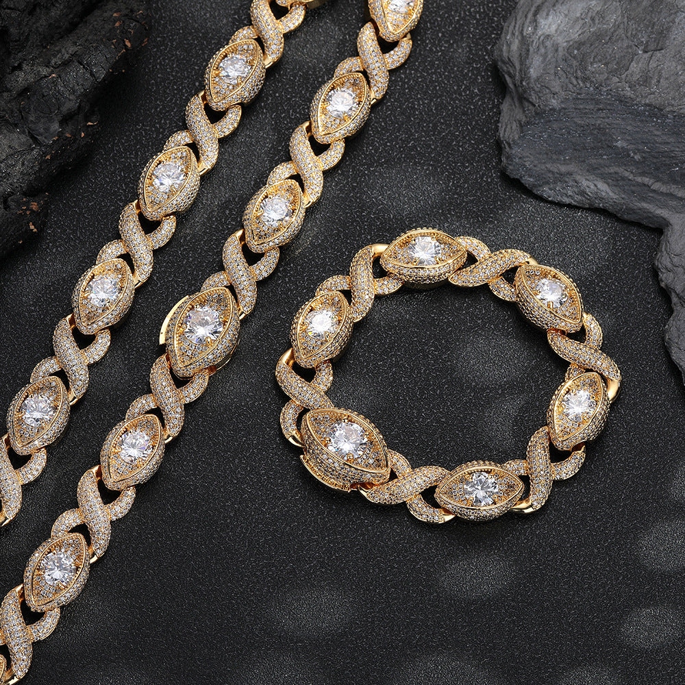Iced Out Infinity Eye Cuban Link Chain Bracelet & Necklace 15MM product image