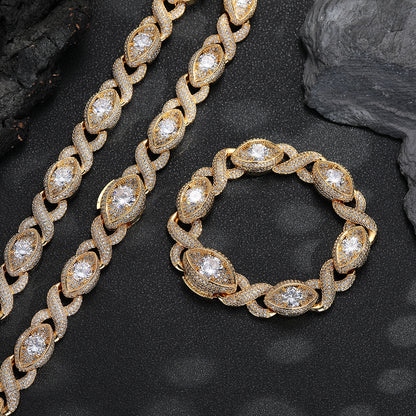 Iced Out Infinity Eye Cuban Link Chain Bracelet & Necklace 15MM