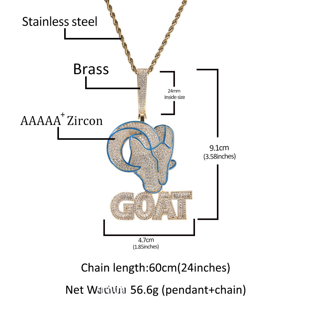 Iced Goat Pendant Necklace with Cubic Zirconia Twist Chain – Hip Hop Statement Chain in Gold or Silver Tone
