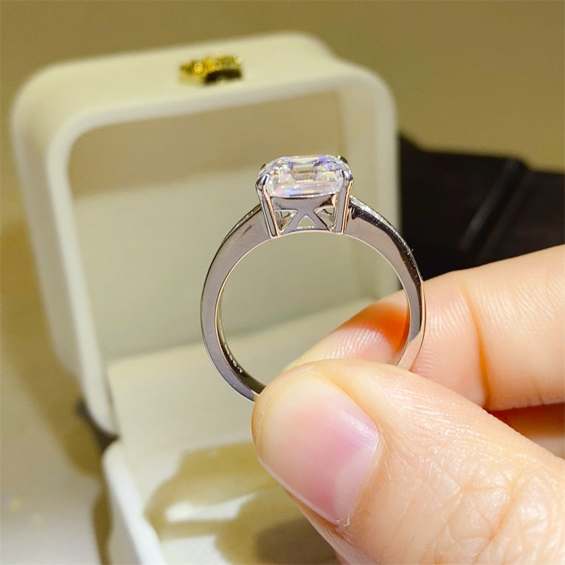 3 Carat Asscher Cut Moissanite Ring for Women, Micro Pave Engagement Ring, White Tone Wedding Ring product image
