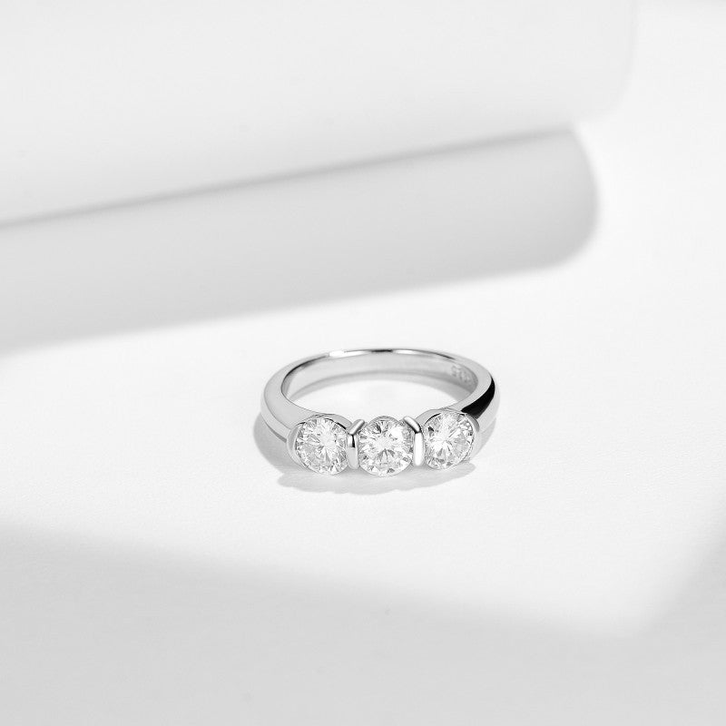 Three Stone Round Moissanite Ring for Women, Minimalist Promise Ring product image