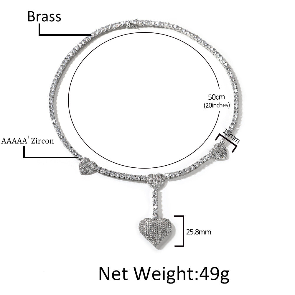 Iced Out Heart Pendant Tennis Chain Necklace for Women & Men - Cubic Zirconia Statement Chain in Gold or Silver, 16/18/20 Inch