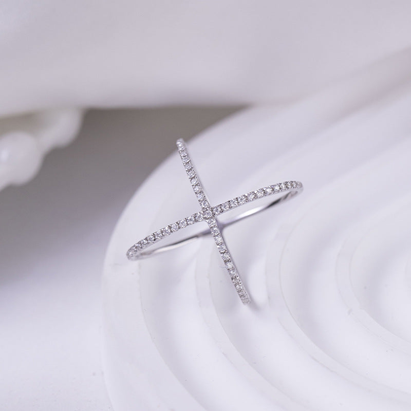 VVS Moissanite X Cross Ring, 18K Gold-Tone Crossover Ring for Women product image