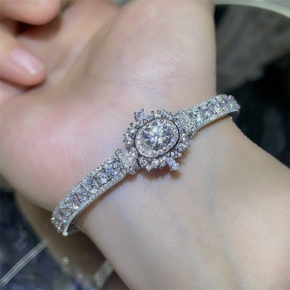 VVS1 Moissanite Tennis Bracelet for Women, Full Pavé Halo Bangle