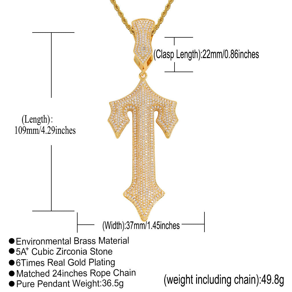 Hip Hop Vintage Cross Copper Pendant Necklace for Men and Women