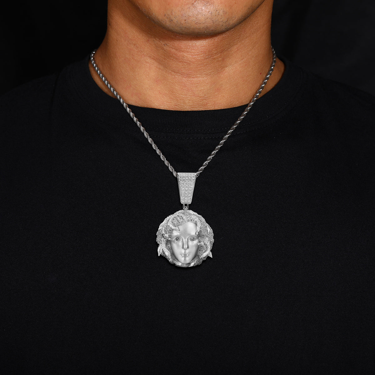 Iced Out Medusa Pendant Necklace for Men with Rope Chain, Cubic Zirconia Hip Hop Pendant product image