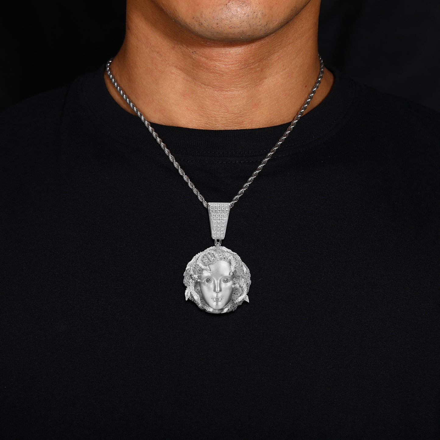 Iced Out Medusa Pendant Necklace for Men with Rope Chain, Cubic Zirconia Hip Hop Pendant product image