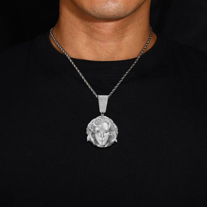 Iced Out Medusa Pendant Necklace for Men with Rope Chain, Cubic Zirconia Hip Hop Pendant