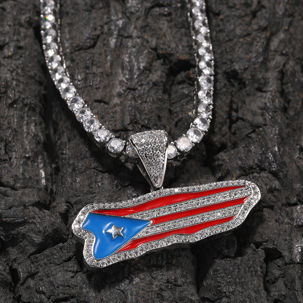 Iced Irregular Flag Pendant Necklace with Cubic Zirconia Twist Chain for Women & Men product image