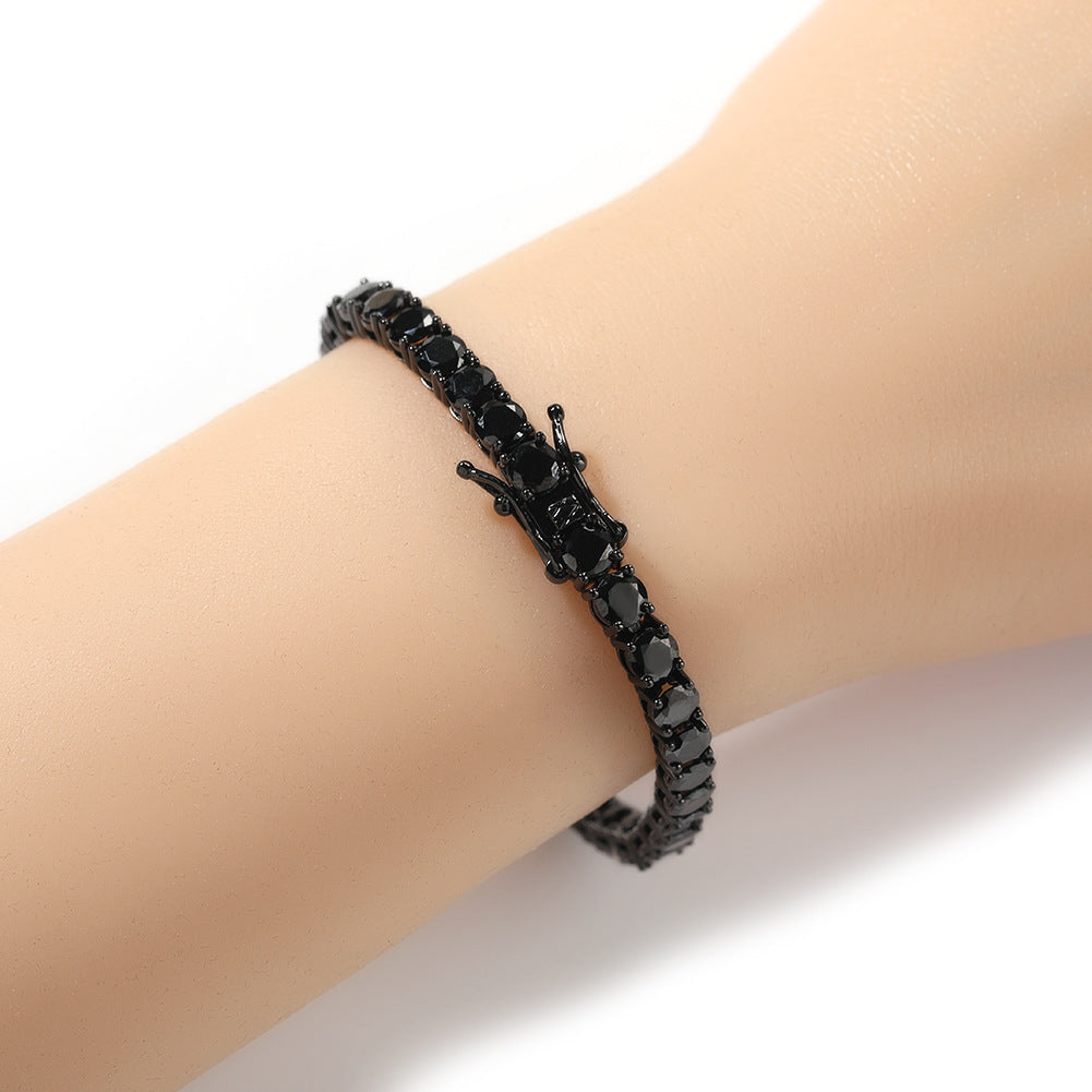 Unisex Black Diamond-Look Chain Bracelet - Hip Hop Statement Cubic Zirconia Link Bracelet