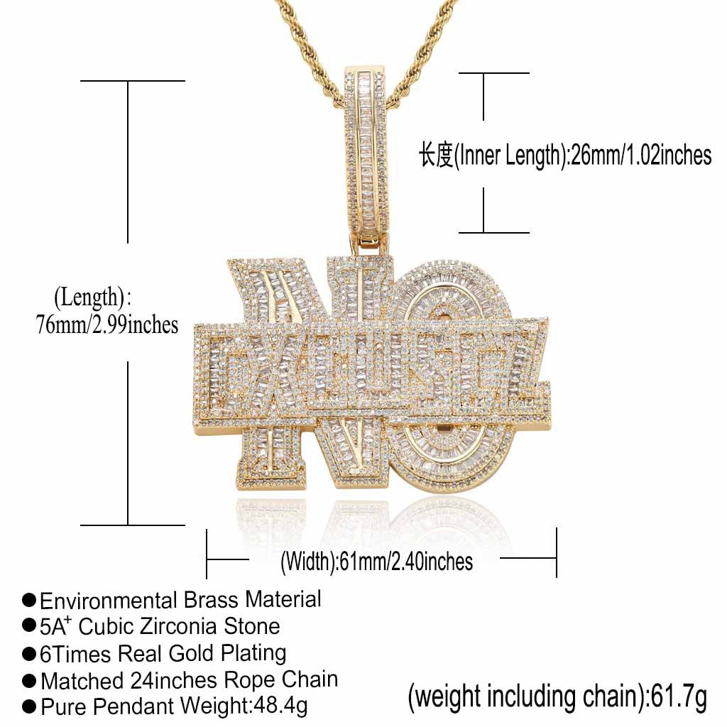 Hip Hop Letter Cubic Zirconia Pendant Necklace for Men and Women
