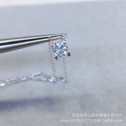 Moissanite Pendant Necklace Round Solitaire Chain Necklace 1 Carat 1.5 Carat 2 Carat
