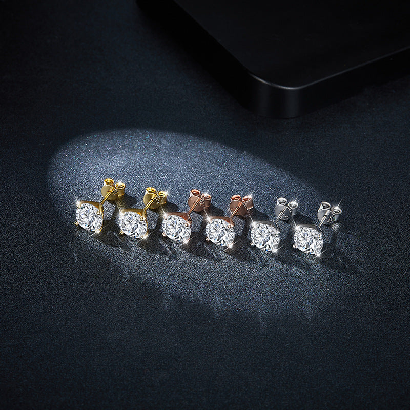 Moissanite Stud Earrings for Men and Women, 4-Prong Round Cut S925 Silver 18K Gold-Plated Earrings, 1ct 1.5ct 2ct 3ct product image