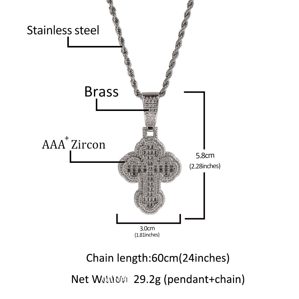 Cubic Zirconia Cross Pendant Necklace for Women with Twisted Chain in Gold or Silver Tone